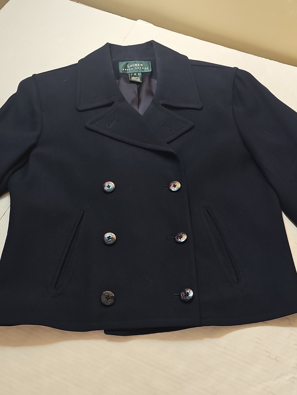 Lauren Ralph Lauren Navy Double-Breasted Peacoat Crop Jacket Size8